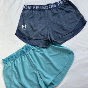 2 Pair Womens Under Armour Athletic Shorts, Size Medium, Navy Blue and Turquoise